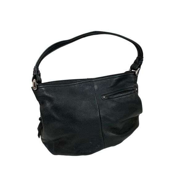 B Makowsky Black Pebbled Leather Shoulderbag Side Zip Pockets - Picture 4 of 11